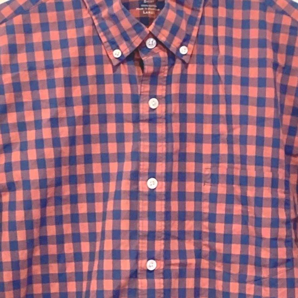 J. Crew Blue Burgundy Gingham Button Down Lightweight Cotton Shirt - Large